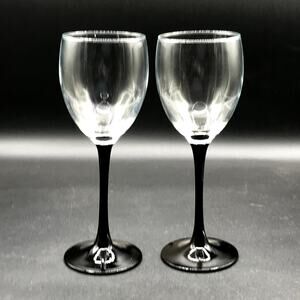 Luminarc of France Signature Black Wine Water Glasses 8" Discontinued Set of 2